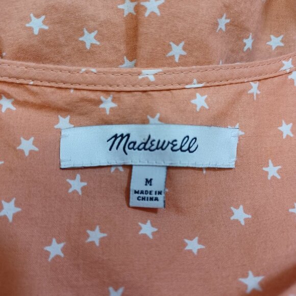 Madewell Wrap Top Star Scatter Coral Wrap Front Cotton Blouse Womens Medium - Picture 6 of 13